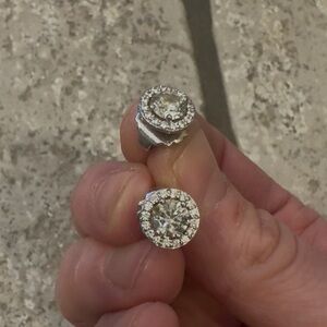 Natural Diamond Earrings (excellent grades/ each diamond is .71 with pave halo)